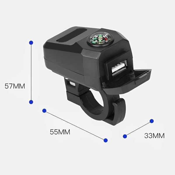 Motorcycle Usb Charger With Compass – Fast Charging, Waterproof, 36-105v – Universal For Motorcycles & E-bikes
