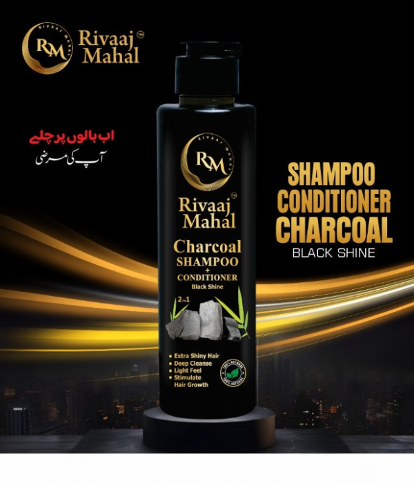 Rivaaj Mahal Charcoal Shampoo + Conditioner – Black Shine Formula For Deep Clean & Smooth Finish 200ml