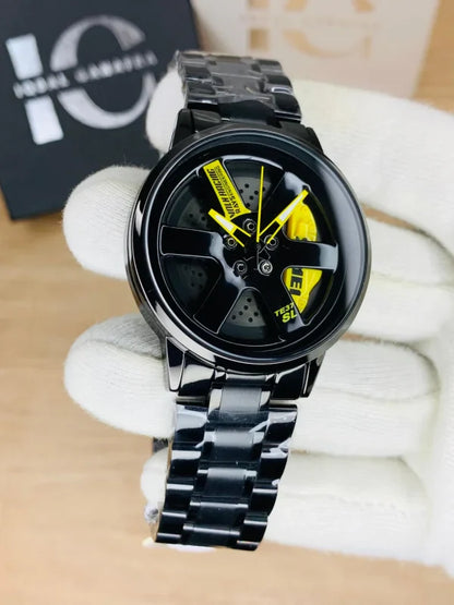 Ma1 Black Car Sport Rim Hub Wheel Wristwatch For Mens