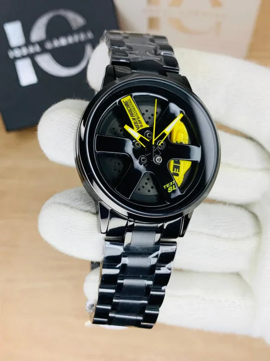 Ma1 Black Car Sport Rim Hub Wheel Wristwatch For Mens