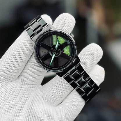 Ma1 Black Car Sport Rim Hub Wheel Wristwatch For Mens