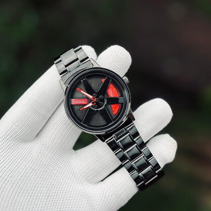 Ma1 Black Car Sport Rim Hub Wheel Wristwatch For Mens