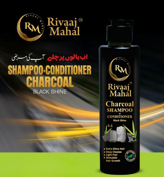 Rivaaj Mahal Charcoal Shampoo + Conditioner – Black Shine Formula For Deep Clean & Smooth Finish 200ml